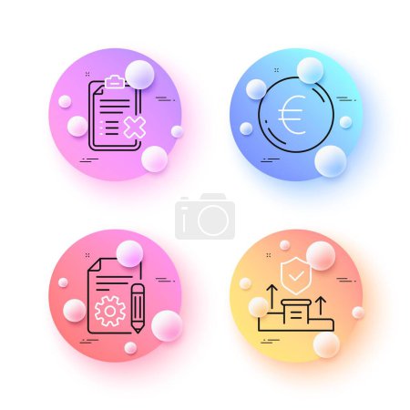 Illustration for Documentation, Euro money and Security agency minimal line icons. 3d spheres or balls buttons. Reject checklist icons. For web, application, printing. Project, Currency, Cyber protection. Vector - Royalty Free Image