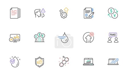 Illustration for Medical tablet, Cough and Water drop line icons for website, printing. Collection of Currency exchange, 5g upload, Online statistics icons. Hydroelectricity, Currency rate. Vector - Royalty Free Image