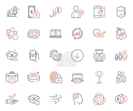 Illustration for Business icons set. Included icon as Leaves, Dermatologically tested and Call center web elements. Business hierarchy, Full rotation, Flight mode icons. Construction toolbox, 360 degrees. Vector - Royalty Free Image