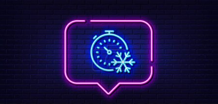 Illustration for Neon light speech bubble. Freezing timer line icon. AC cold temperature sign. Fridge function symbol. Neon light background. Freezing timer glow line. Brick wall banner. Vector - Royalty Free Image
