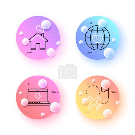 Illustration for Internet downloading, Home and 5g internet minimal line icons. 3d spheres or balls buttons. Destination flag icons. For web, application, printing. Vector - Royalty Free Image