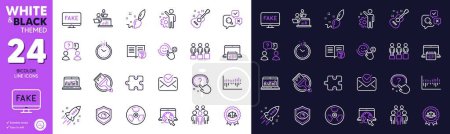 Illustration for Help, Question button and Brush line icons for website, printing. Collection of Startup rocket, Equity, Fake news icons. Chemical hazard, Guitar, Justice scales web elements. Vector - Royalty Free Image
