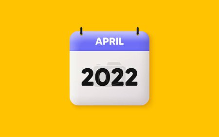 Illustration for Calendar agenda 3d icon. April month icon. Event schedule Apr date. Meeting appointment planner. Agenda plan, Month schedule 3d calendar and Time planner. April day reminder. 2022 year. Vector - Royalty Free Image