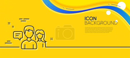 Illustration for People talking line icon. Abstract yellow background. Conversation sign. Communication speech bubbles symbol. Minimal people talking line icon. Wave banner concept. Vector - Royalty Free Image
