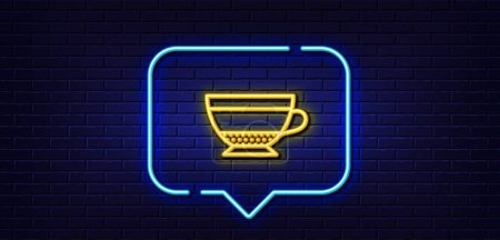 Illustration for Neon light speech bubble. Dry Cappuccino coffee icon. Hot drink sign. Beverage symbol. Neon light background. Dry Cappuccino glow line. Brick wall banner. Vector - Royalty Free Image