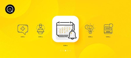 Illustration for Medical chat, Recovery ssd and Time management minimal line icons. Yellow abstract background. Notification, Brand ambassador icons. For web, application, printing. Vector - Royalty Free Image