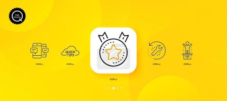 Illustration for Smartphone sms, Quick tips and Ranking star minimal line icons. Yellow abstract background. Recovery tool, Winner podium icons. For web, application, printing. Vector - Royalty Free Image