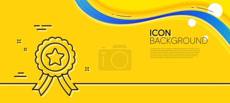 Illustration for Winner ribbon line icon. Abstract yellow background. Award medal sign. Best achievement symbol. Minimal winner ribbon line icon. Wave banner concept. Vector - Royalty Free Image