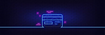 Illustration for Neon light glow effect. Credit card line icon. Bank payment method sign. Online Shopping symbol. 3d line neon glow icon. Brick wall banner. Credit card outline. Vector - Royalty Free Image