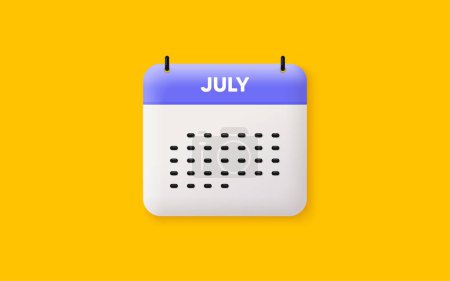 Illustration for Calendar date 3d icon. July month icon. Event schedule Jul date. Meeting appointment planner. Agenda plan, Month schedule 3d calendar and Time planner. July day reminder. Vector - Royalty Free Image