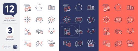 Illustration for Set of T-shirt, Stars and Heart line icons. Include Search flight, World time, Cake icons. Buildings, Puzzle, Loyalty points web elements. Card, Construction document, Report. Laundry shirt. Vector - Royalty Free Image