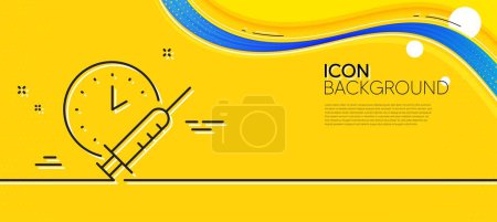 Illustration for Vaccination schedule line icon. Abstract yellow background. Vaccine syringe sign. Second injection time symbol. Minimal vaccination schedule line icon. Wave banner concept. Vector - Royalty Free Image