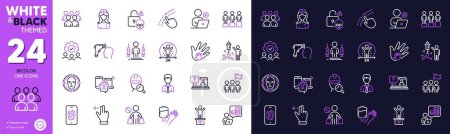 Illustration for Blood, Social distance and Leadership line icons for website, printing. Collection of Fireworks, Coronavirus injections, Face detect icons. Group, Social responsibility, Equity web elements. Vector - Royalty Free Image