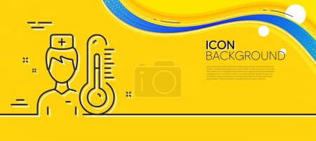 Illustration for Thermometer with doctor line icon. Abstract yellow background. Temperature diagnostic sign. Fever measuring symbol. Minimal thermometer line icon. Wave banner concept. Vector - Royalty Free Image