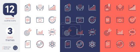 Illustration for Set of Target, Audit and Dot plot line icons. Include Document, Ranking, Idea icons. Graph chart, Clipboard, Chemistry atom web elements. Interview documents, Confirmed, Recovery internet. Vector - Royalty Free Image