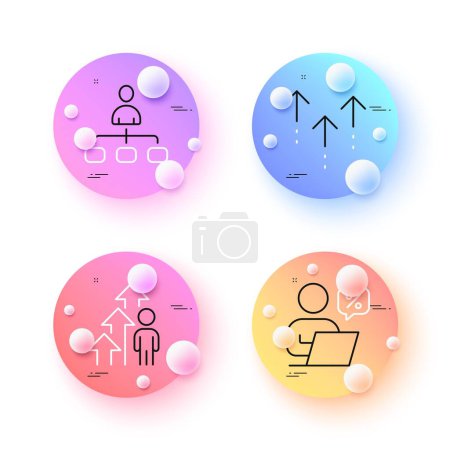 Illustration for Online discounts, Employee result and Swipe up minimal line icons. 3d spheres or balls buttons. Management icons. For web, application, printing. Vector - Royalty Free Image