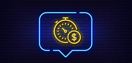 Illustration for Neon light speech bubble. Last minute sale line icon. Shopping timer sign. Supermarket time symbol. Neon light background. Last minute glow line. Brick wall banner. Vector - Royalty Free Image