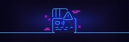 Illustration for Neon light glow effect. Credit card line icon. Bank money payment sign. Non-cash pay symbol. 3d line neon glow icon. Brick wall banner. Card outline. Vector - Royalty Free Image