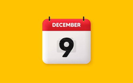 Illustration for Calendar date 3d icon. 9th day of the month icon. Event schedule date. Meeting appointment time. Agenda plan, December month schedule 3d calendar and Time planner. 9th day day reminder. Vector - Royalty Free Image