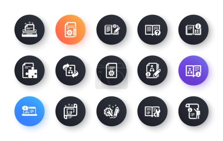 Illustration for Technical documentation icons. Instruction, Plan and Manual. Algorithm classic icon set. Circle web buttons. Vector - Royalty Free Image
