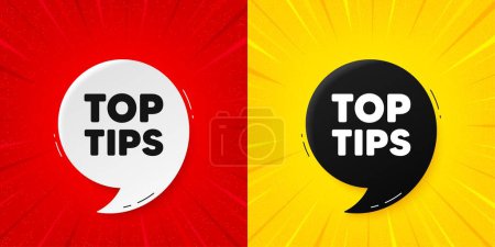 Illustration for Top tips tag. Flash offer banner with quote. Education faq sign. Best help assistance. Starburst beam banner. Top tips speech bubble. Vector - Royalty Free Image