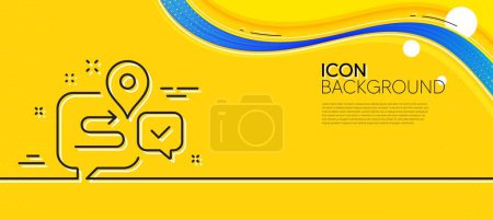 Illustration for Journey line icon. Abstract yellow background. Road path sign. Route map chat bubble symbol. Minimal journey line icon. Wave banner concept. Vector - Royalty Free Image
