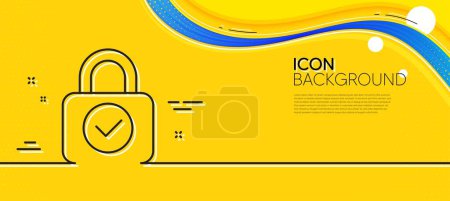 Illustration for Security lock line icon. Abstract yellow background. Cyber defence sign. Private protection symbol. Minimal security lock line icon. Wave banner concept. Vector - Royalty Free Image