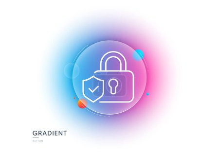 Illustration for Security lock line icon. Gradient blur button with glassmorphism. Cyber defence shield sign. Private protection symbol. Transparent glass design. Security lock line icon. Vector - Royalty Free Image