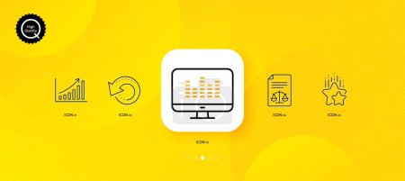 Illustration for Ranking stars, Graph chart and Legal documents minimal line icons. Yellow abstract background. Music making, Recovery data icons. For web, application, printing. Vector - Royalty Free Image