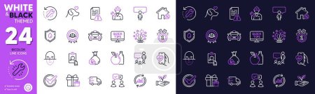 Illustration for Approved, Update data and Taxi line icons for website, printing. Collection of Repairman, People voting, Recovery tool icons. Pets care, Justice scales, Loan house web elements. Vector - Royalty Free Image