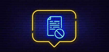 Illustration for Neon light speech bubble. Not allowed document line icon. No file sign. Office note symbol. Neon light background. Wrong file glow line. Brick wall banner. Vector - Royalty Free Image