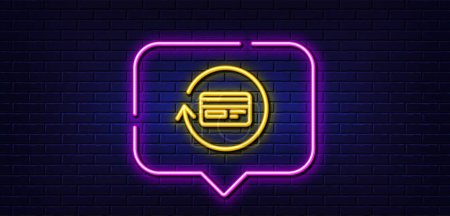 Illustration for Neon light speech bubble. Credit card line icon. Banking Payment card sign. Cashback service symbol. Neon light background. Refund commission glow line. Brick wall banner. Vector - Royalty Free Image