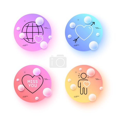 Illustration for Friend, International love and Miss you minimal line icons. 3d spheres or balls buttons. Love icons. For web, application, printing. Internet dating, Valentines day. Friend line icon banner. Vector - Royalty Free Image