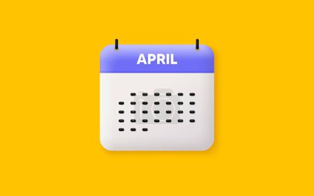 Illustration for Calendar date 3d icon. April month icon. Event schedule Apr date. Meeting appointment planner. Agenda plan, Month schedule 3d calendar and Time planner. April day reminder. Vector - Royalty Free Image
