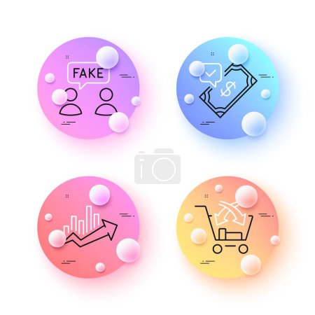 Illustration for Cross sell, Accepted payment and Growth chart minimal line icons. 3d spheres or balls buttons. Fake information icons. For web, application, printing. Vector - Royalty Free Image