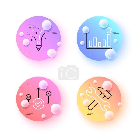 Illustration for Inspiration, Efficacy and Correct way minimal line icons. 3d spheres or balls buttons. Repair icons. For web, application, printing. Creativity pencil, Business chart, Good choice. Fix service. Vector - Royalty Free Image
