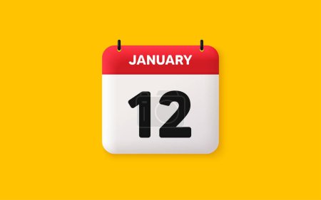 Illustration for Calendar date 3d icon. 12th day of the month icon. Event schedule date. Meeting appointment time. Agenda plan, January month schedule 3d calendar and Time planner. 12th day day reminder. Vector - Royalty Free Image