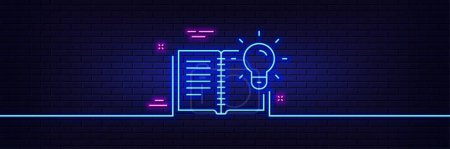 Illustration for Neon light glow effect. Product knowledge line icon. Education process sign. 3d line neon glow icon. Brick wall banner. Product knowledge outline. Vector - Royalty Free Image