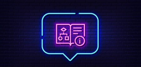 Illustration for Neon light speech bubble. Technical algorithm line icon. Project documentation sign. Neon light background. Technical algorithm glow line. Brick wall banner. Vector - Royalty Free Image
