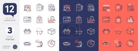 Illustration for Set of Website statistics, Vinyl record and Food market line icons. Include Hold heart, Holidays shopping, Inspect icons. Face scanning, Car, Office box web elements. Leadership, Search. Vector - Royalty Free Image