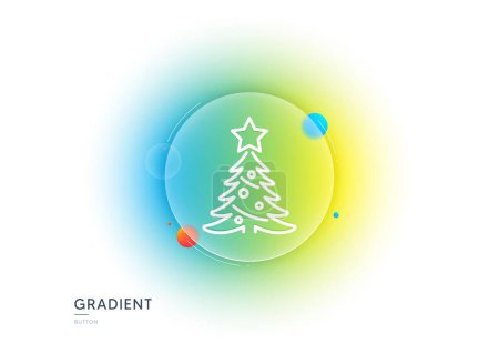 Illustration for Christmas tree present line icon. Gradient blur button with glassmorphism. New year spruce sign. Fir-tree symbol. Transparent glass design. Christmas tree line icon. Vector - Royalty Free Image