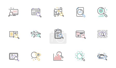 Search line icons. Indexation, Artificial intelligence and Car rental. Search images linear icon set. Bicolor outline web elements. Vector