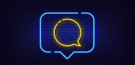 Illustration for Neon light speech bubble. Speech bubble line icon. Chat sign. Social media message symbol. Neon light background. Speech bubble glow line. Brick wall banner. Vector - Royalty Free Image