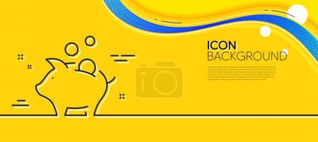 Illustration for Piggy bank line icon. Abstract yellow background. Coins money sign. Business savings symbol. Minimal piggy bank line icon. Wave banner concept. Vector - Royalty Free Image