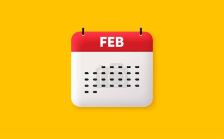 Illustration for Calendar date 3d icon. February month icon. Event schedule Feb date. Meeting appointment planner. Agenda plan, Month schedule 3d calendar and Time planner. February day reminder. Vector - Royalty Free Image