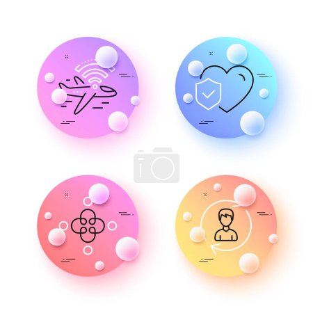 Illustration for Airplane wifi, Life insurance and Inclusion minimal line icons. 3d spheres or balls buttons. Human resources icons. For web, application, printing. Vector - Royalty Free Image