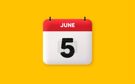 Photo for Calendar date 3d icon. 5th day of the month icon. Event schedule date. Meeting appointment time. Agenda plan, June month schedule 3d calendar and Time planner. 5th day day reminder. Vector - Royalty Free Image