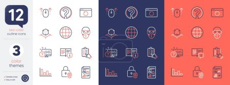 Illustration for Set of Medical mask, Augmented reality and Question mark line icons. Include Recovery internet, Swipe up, Fingerprint lock icons. Online quiz, Globe, Checklist web elements. Histogram. Vector - Royalty Free Image