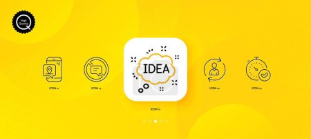Illustration for Person info, Idea and Pin marker minimal line icons. Yellow abstract background. Fast verification , Stop talking icons. For web, application, printing. Vector - Royalty Free Image