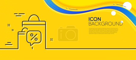 Illustration for Discount bags line icon. Abstract yellow background. Sale offer sign. Promotion price symbol. Minimal sale bags line icon. Wave banner concept. Vector - Royalty Free Image